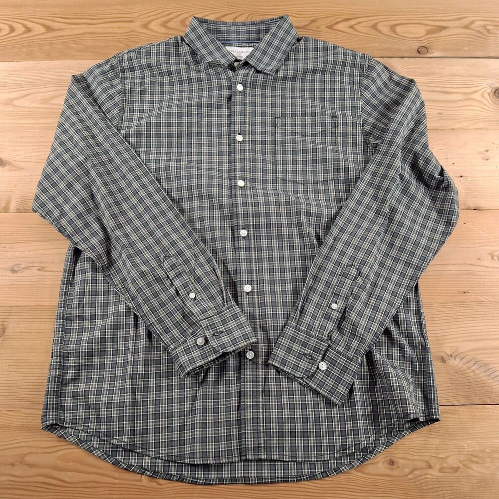 Free Assembly Button Up Long Sleeve Plaid Mens Green Shirt